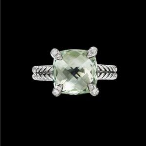 David Yurman Ring Prasiolite Silver with Pave Diamonds